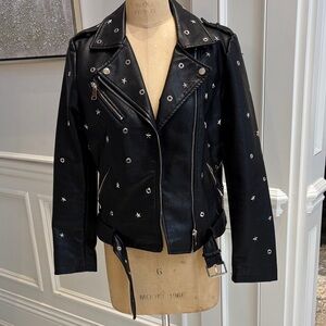 Vigoss Black Star-Studded Leather Jacket